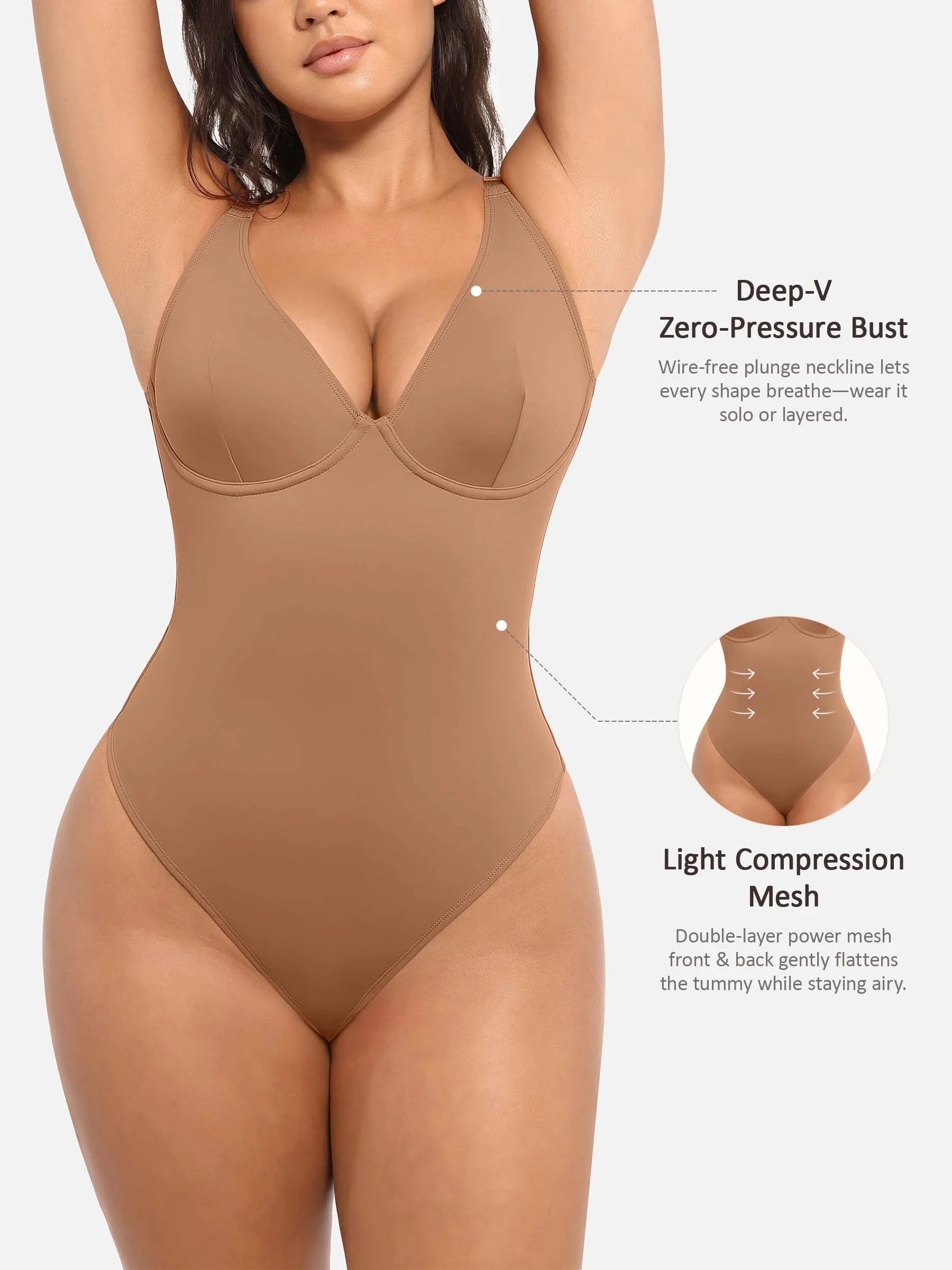 MyCurve Deep V Neck Tummy Control Shapewear Bodysuit