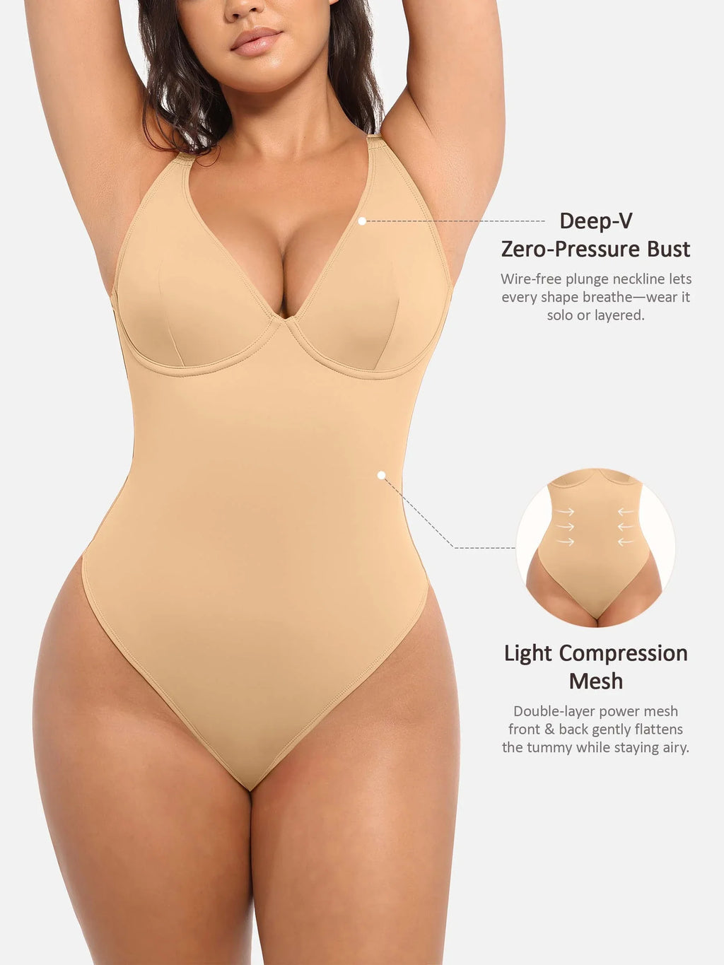 MyCurve Deep V Neck Tummy Control Shapewear Bodysuit