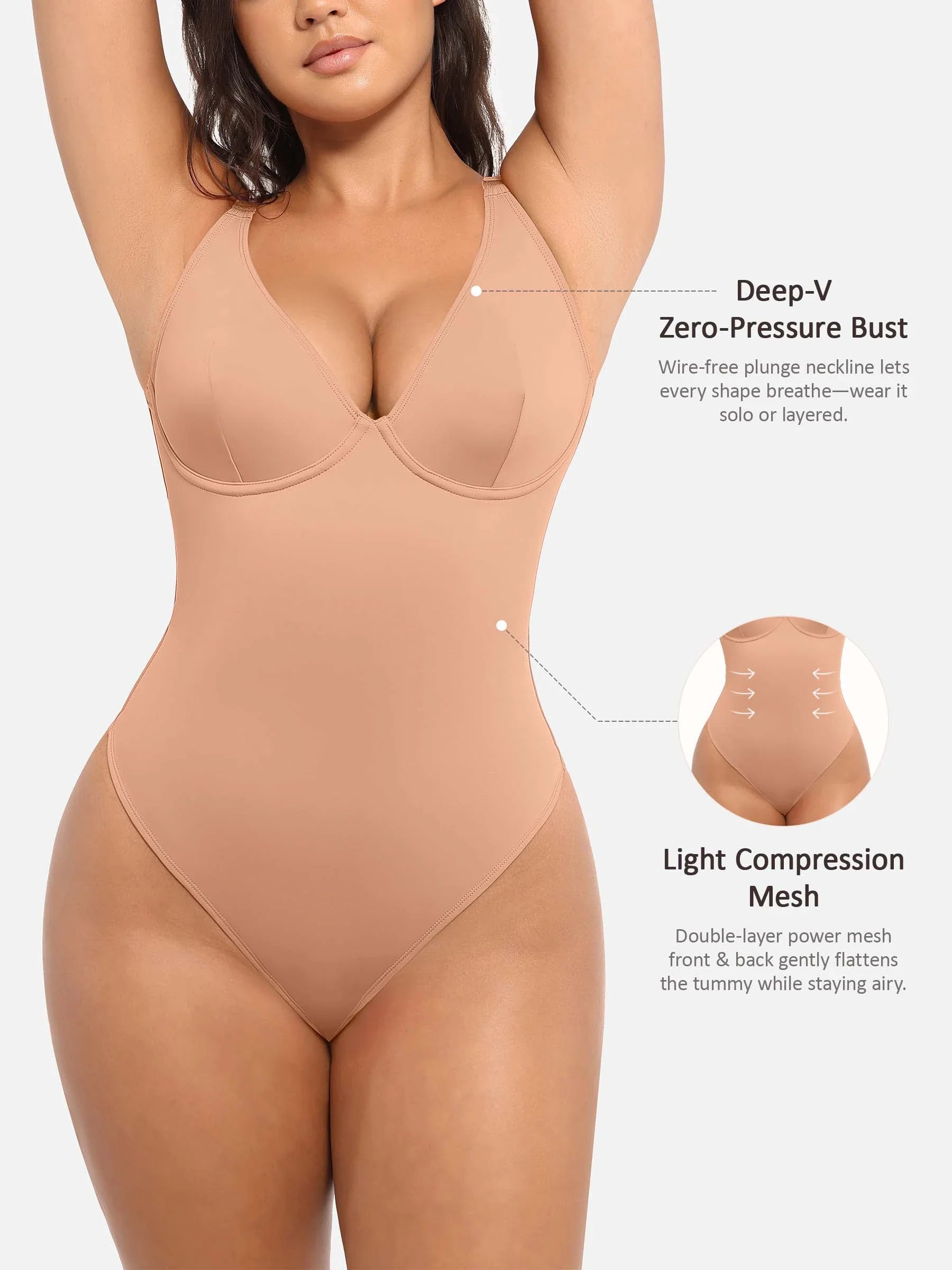 MyCurve Deep V Neck Tummy Control Shapewear Bodysuit