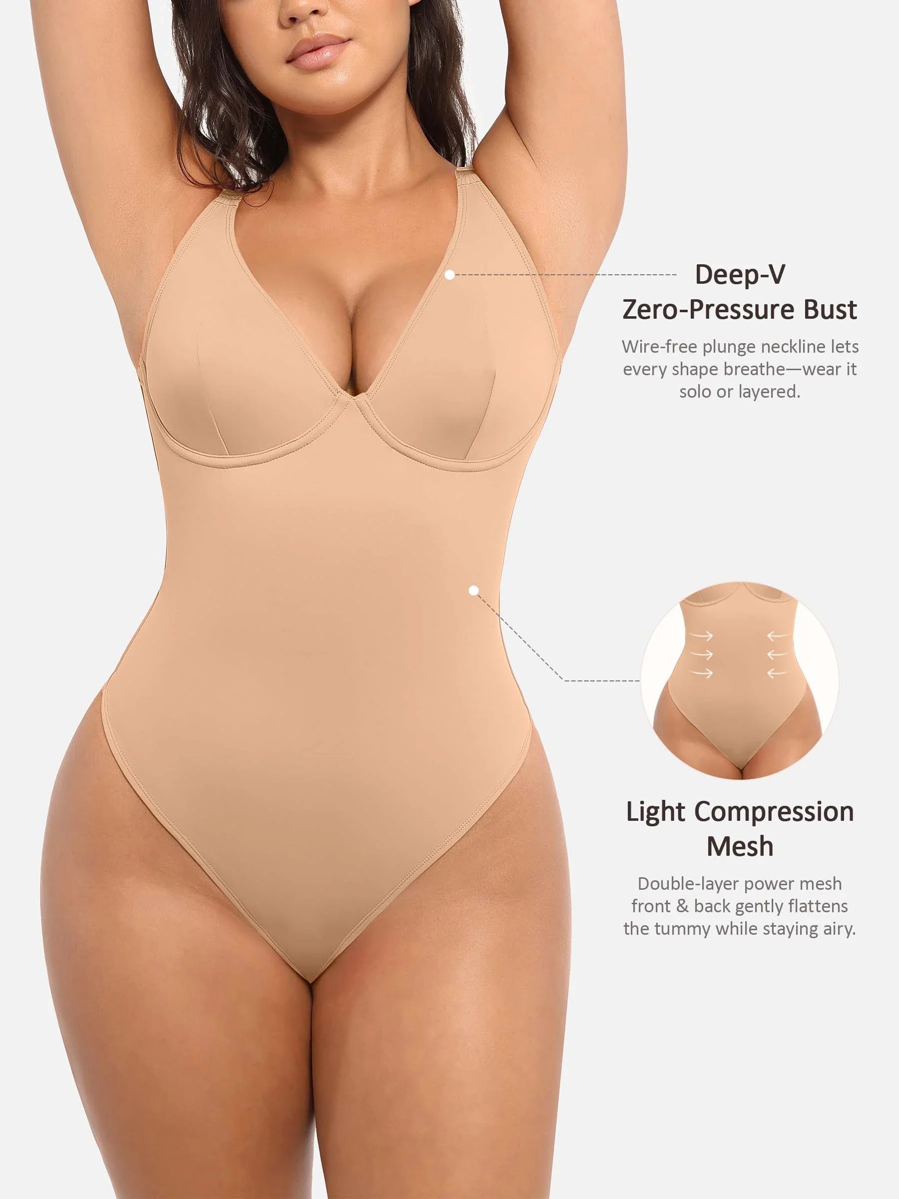 MyCurve Deep V Neck Tummy Control Shapewear Bodysuit