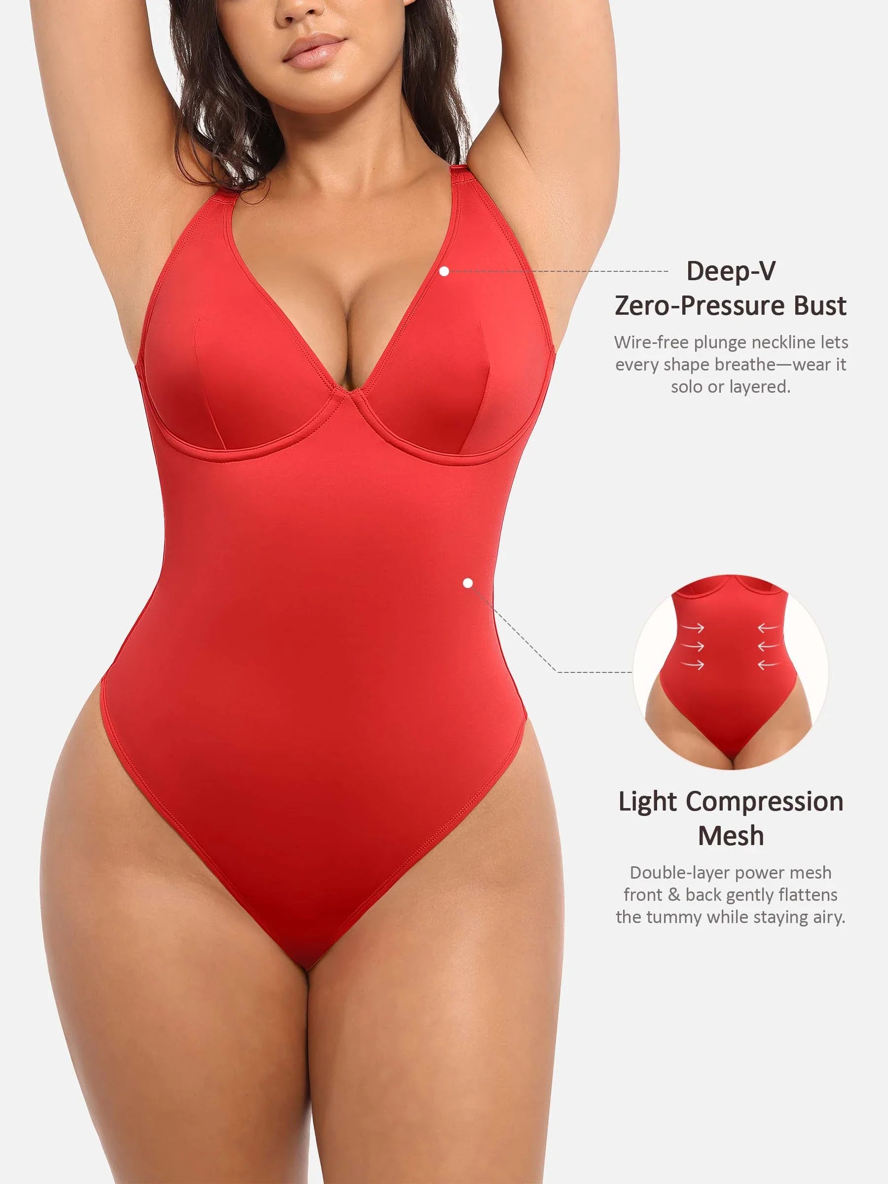 MyCurve Deep V Neck Tummy Control Shapewear Bodysuit