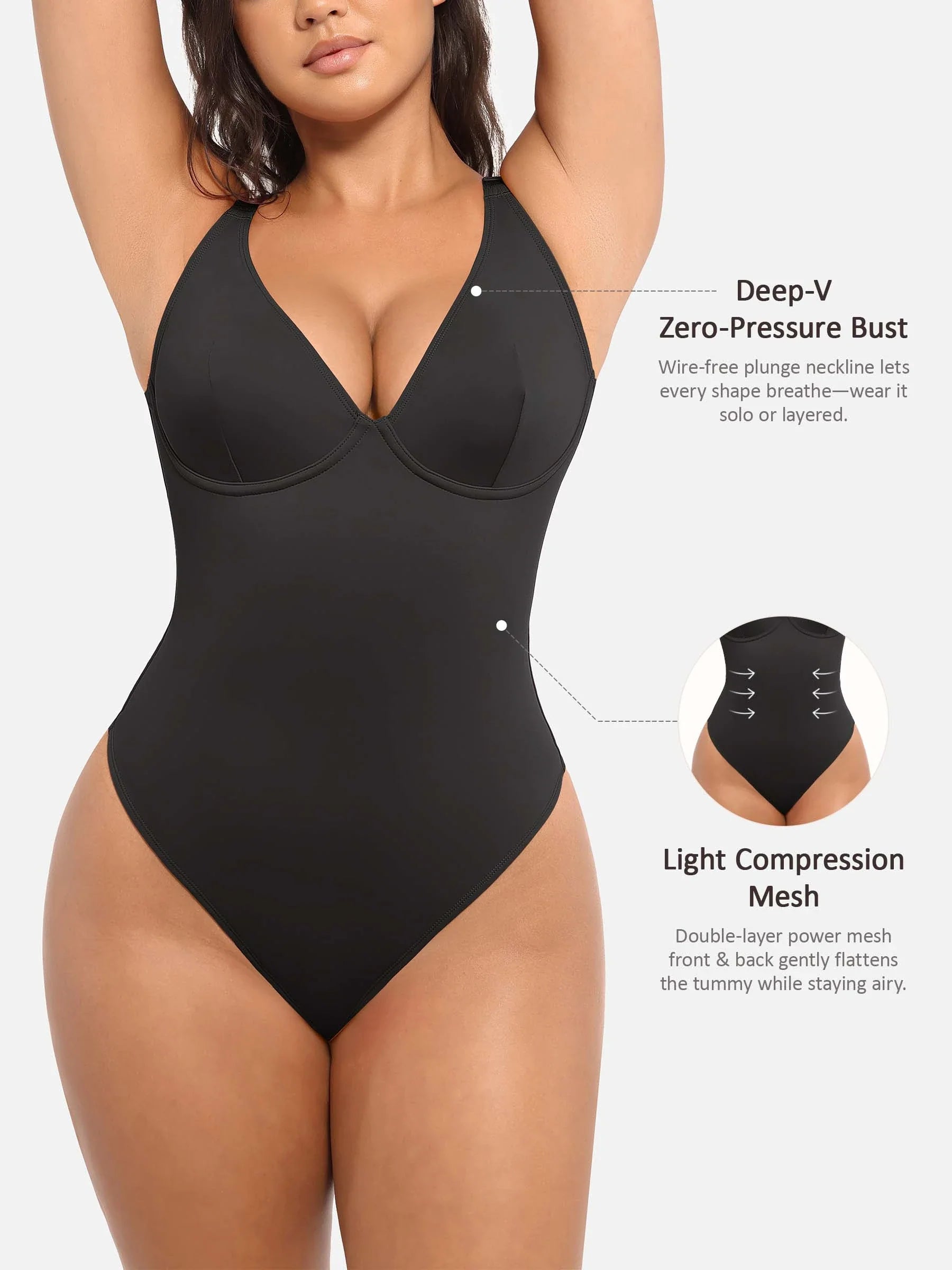 MyCurve Deep V Neck Tummy Control Shapewear Bodysuit