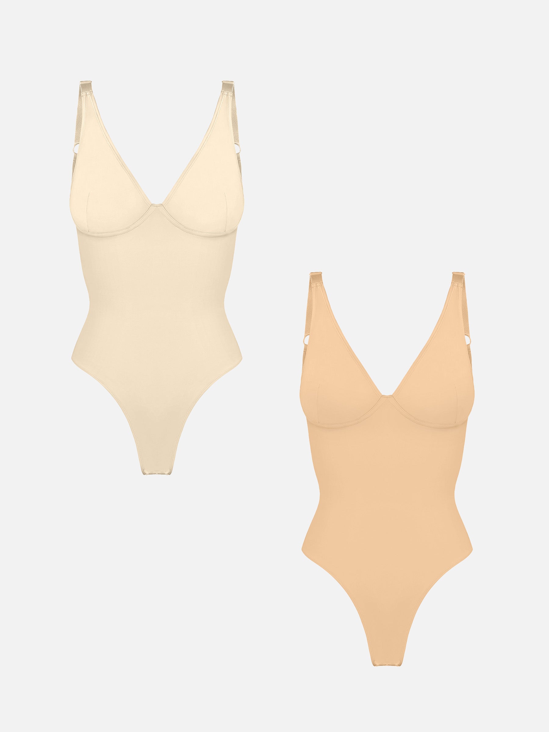MyCurve 2-Pack Deep V Neck Tummy Control Shapewear Bodysuit Bundle
