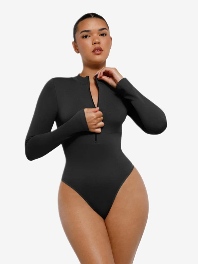 MyCurve Seamless Long Sleeve Zipper Thong Bodysuit