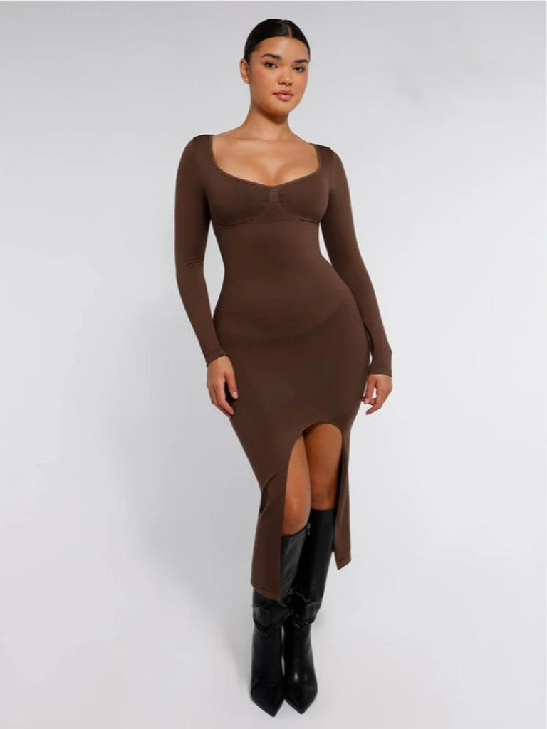 MyCurve Seamless Bust Support Tummy Control High Side Slit Shaping Dress