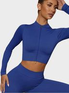 Haut court MyCurve côtelé sans coutures à manches longues et zip frontal