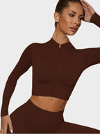 Haut court MyCurve côtelé sans coutures à manches longues et zip frontal