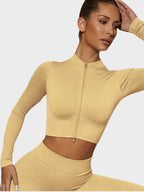 Haut court MyCurve côtelé sans coutures à manches longues et zip frontal