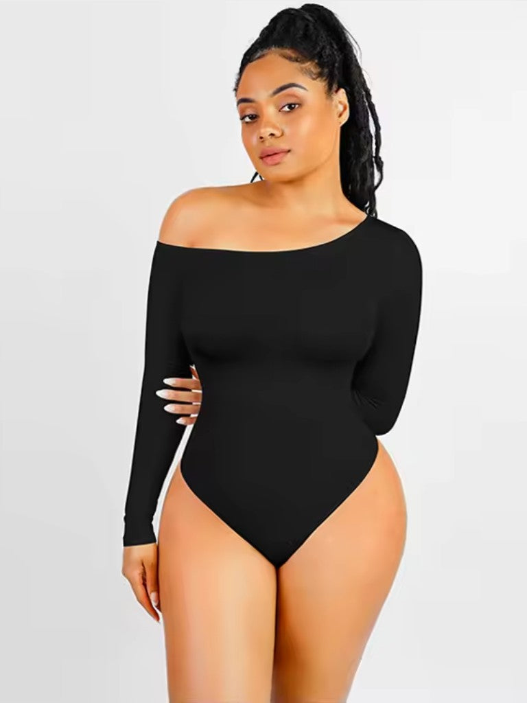 MyCurve Long-sleeved bodysuit with one shoulder covered