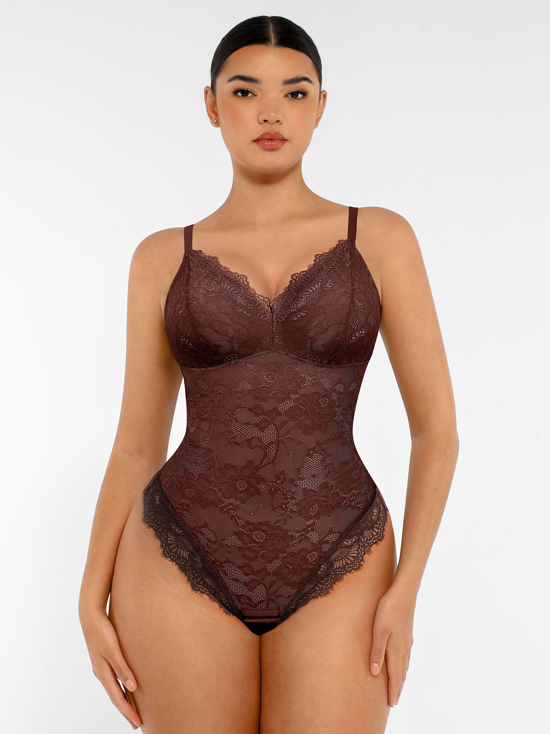 MyCurve Lace V Neck Full Bodysuit Underwear