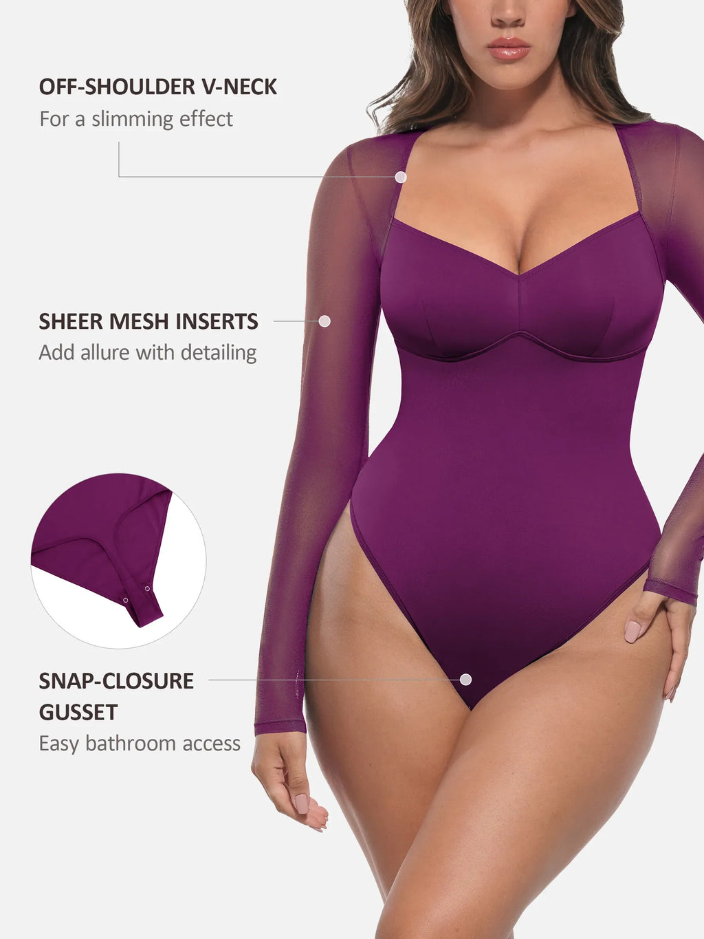 MyCurve Mesh Panel V-Neck Bodysuit