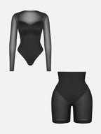 Conjunto de body y pantalones cortos de malla con control de abdomen MyCurve
