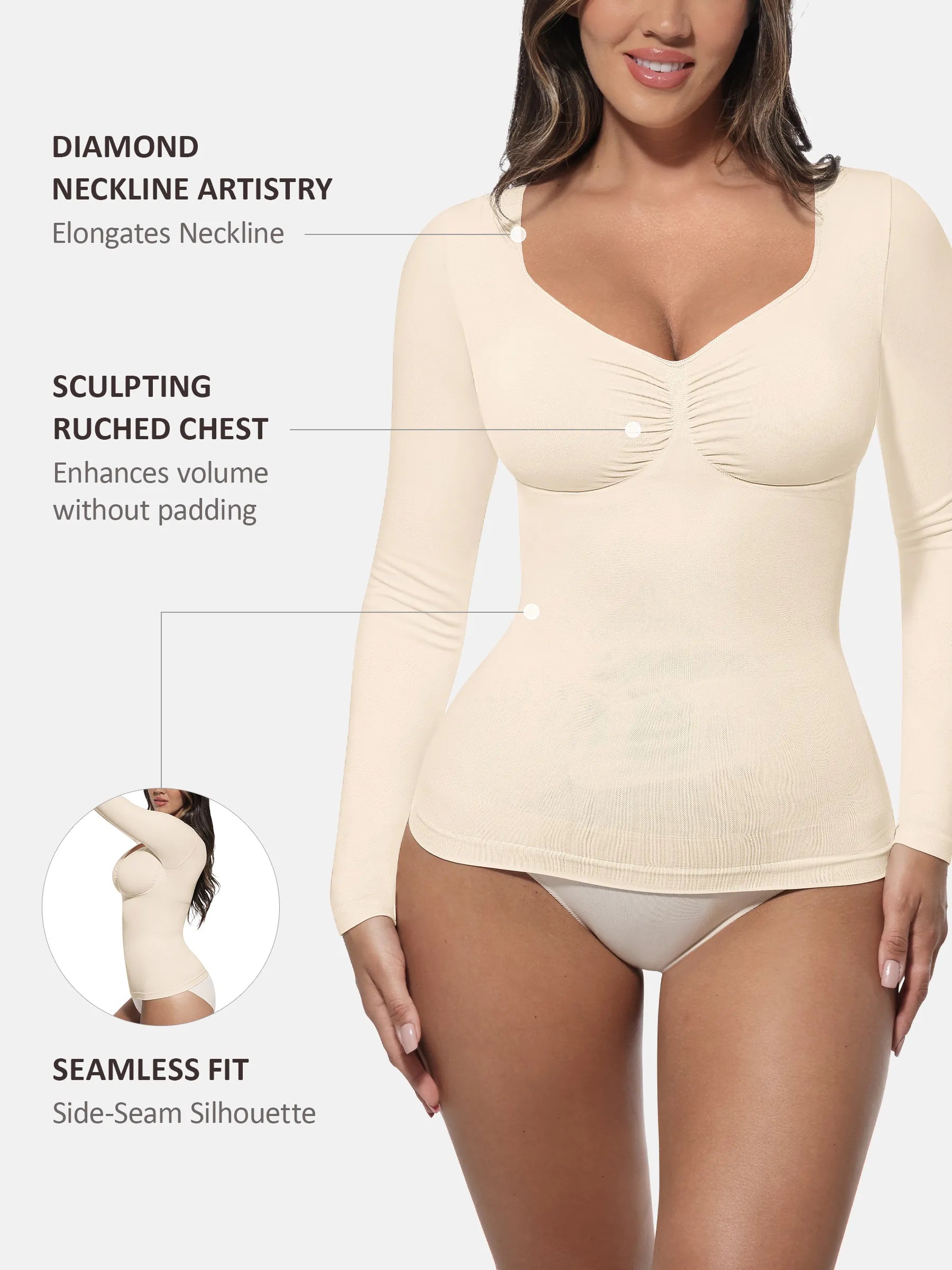 MyCurve Seamless Long Sleeve Tummy Control Thong Bodysuit