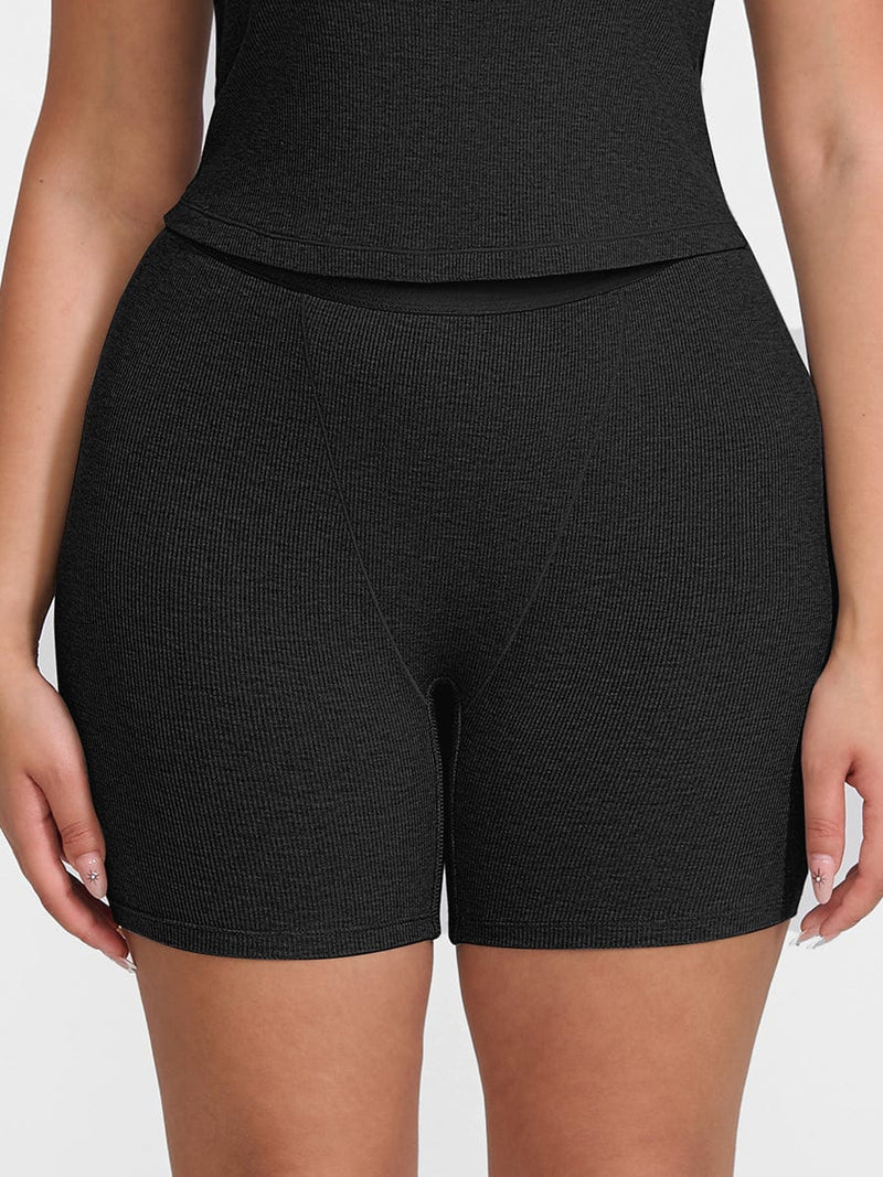 MyCurve Rayon Ribbed Fitted Boxer Mid Waist Breathable Shorts