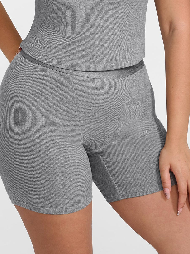 MyCurve Rayon Ribbed Fitted Boxer Mid Waist Breathable Shorts