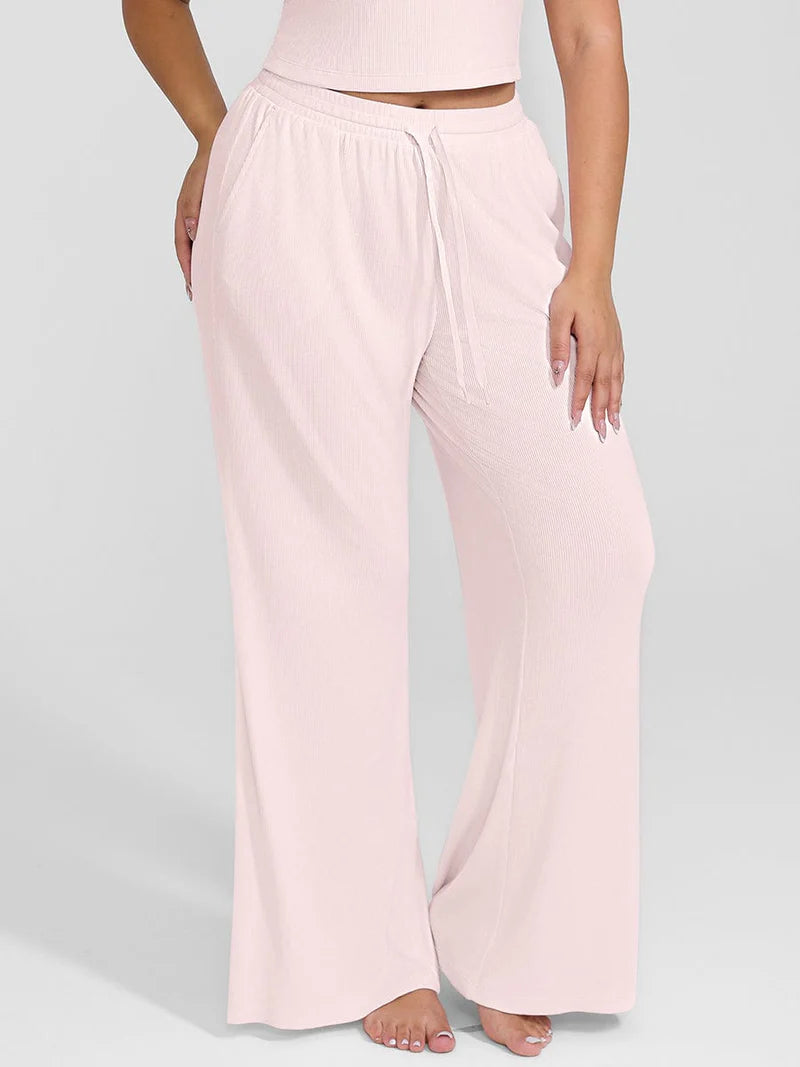 MyCurve Rayon Ribbed Wide Leg Lounge Pants