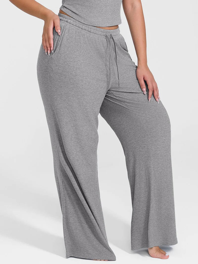 MyCurve Rayon Ribbed Wide Leg Lounge Pants