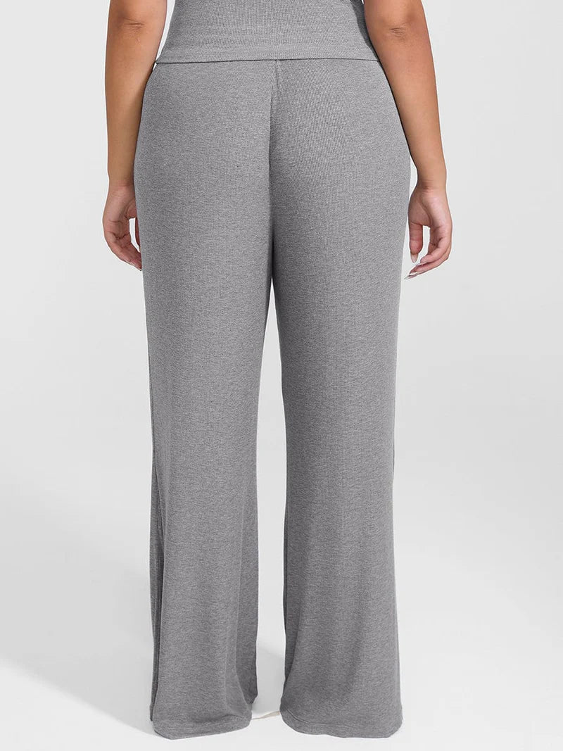 MyCurve Rayon Ribbed Wide Leg Lounge Pants