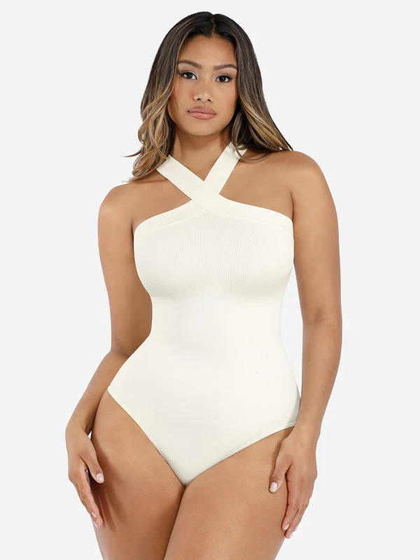 MyCurve Seamless Crossover Halter Thong Bodysuit Shapewear for Everyday Wear