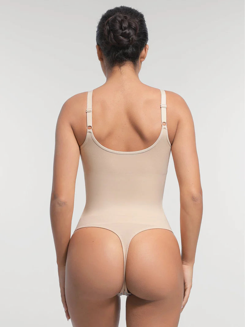 MyCurve Seamless Built-in Bra Waist and Tummy Control Thong Bodysuit