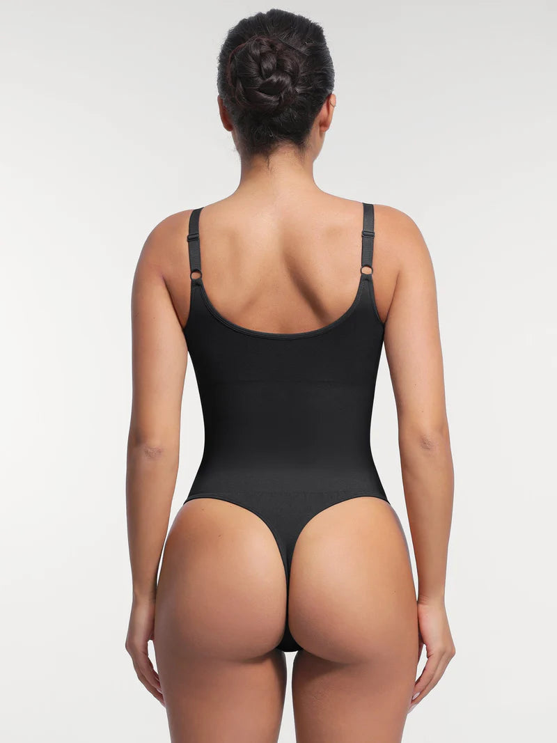 MyCurve Seamless Built-in Bra Waist and Tummy Control Thong Bodysuit