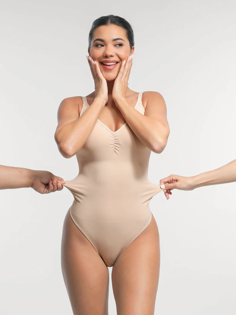 MyCurve Seamless Built-in Bra Waist and Tummy Control Thong Bodysuit