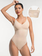 MyCurve Seamless Built-in Bra Waist and Tummy Control Thong Bodysuit