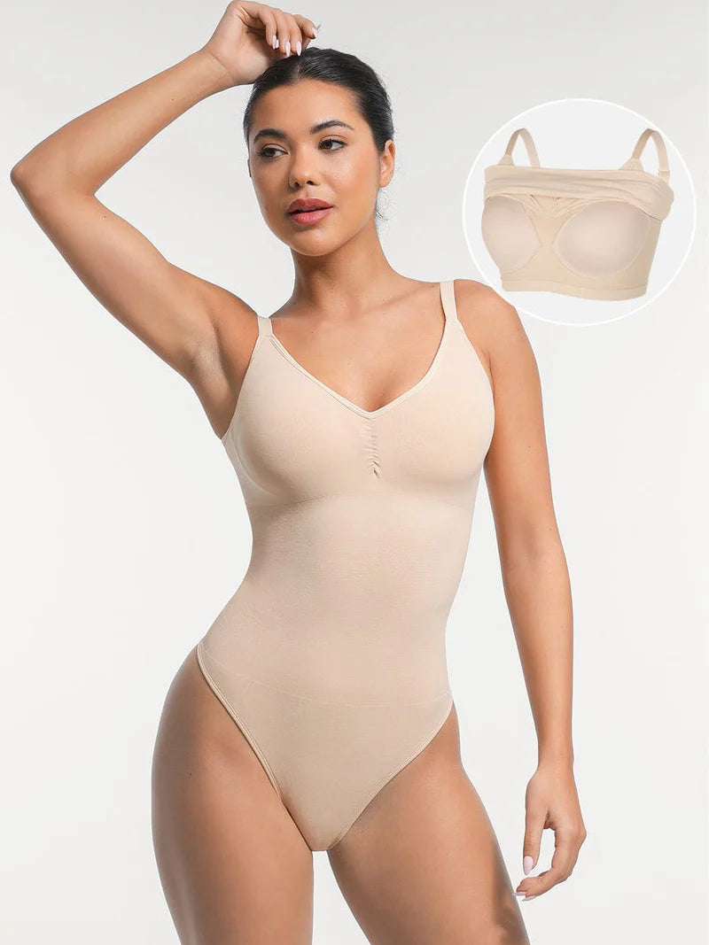 MyCurve Seamless Built-in Bra Waist and Tummy Control Thong Bodysuit