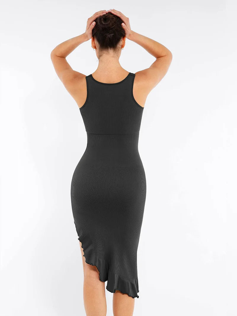 MyCurve Seamless Sleeveless Irregular Ruffled Hem Waist and Abdomen Shaping Dress