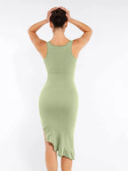 MyCurve Seamless Sleeveless Irregular Ruffled Hem Waist and Abdomen Shaping Dress
