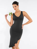 MyCurve Seamless Sleeveless Irregular Ruffled Hem Waist and Abdomen Shaping Dress