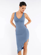 MyCurve Seamless Sleeveless Irregular Ruffled Hem Waist and Abdomen Shaping Dress