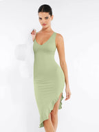 MyCurve Seamless Sleeveless Irregular Ruffled Hem Waist and Abdomen Shaping Dress